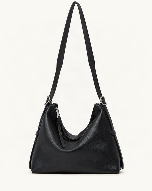 Leather Small Plus Shoulder Bag — straight-on front view on a warm white background