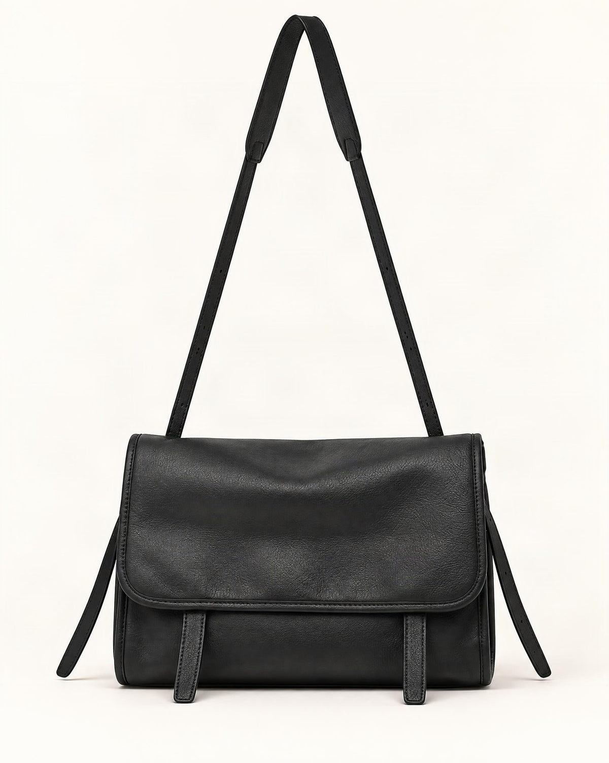 Cowhide Leather Messenger Crossbody Bag — straight-on front view on a warm white background