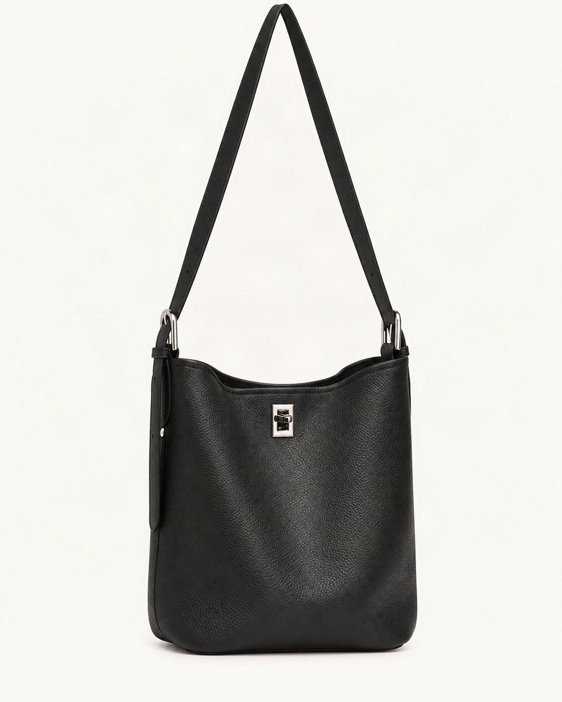 Top-Grain Cowhide Leather Bucket Bag, 7.9 x 9.1 x 4.7 in — straight-on front view on a warm white background