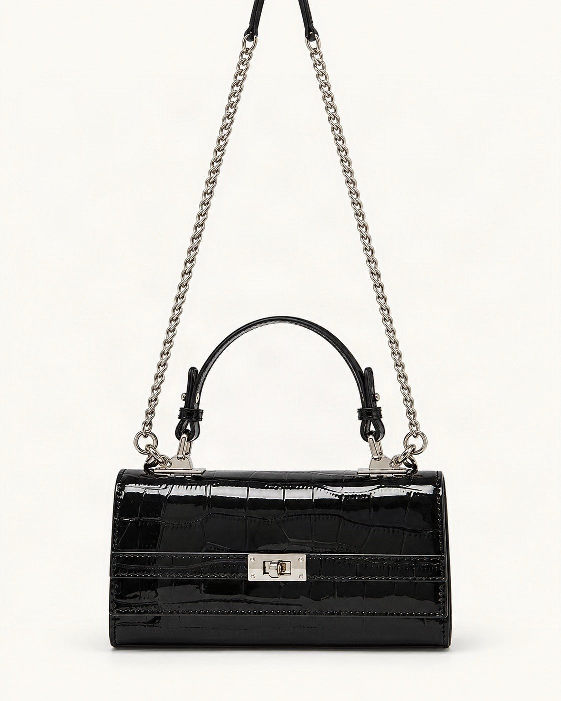 Crocodile-Embossed Cowhide Leather Envelope Crossbody Bag — straight-on front view on a warm white background