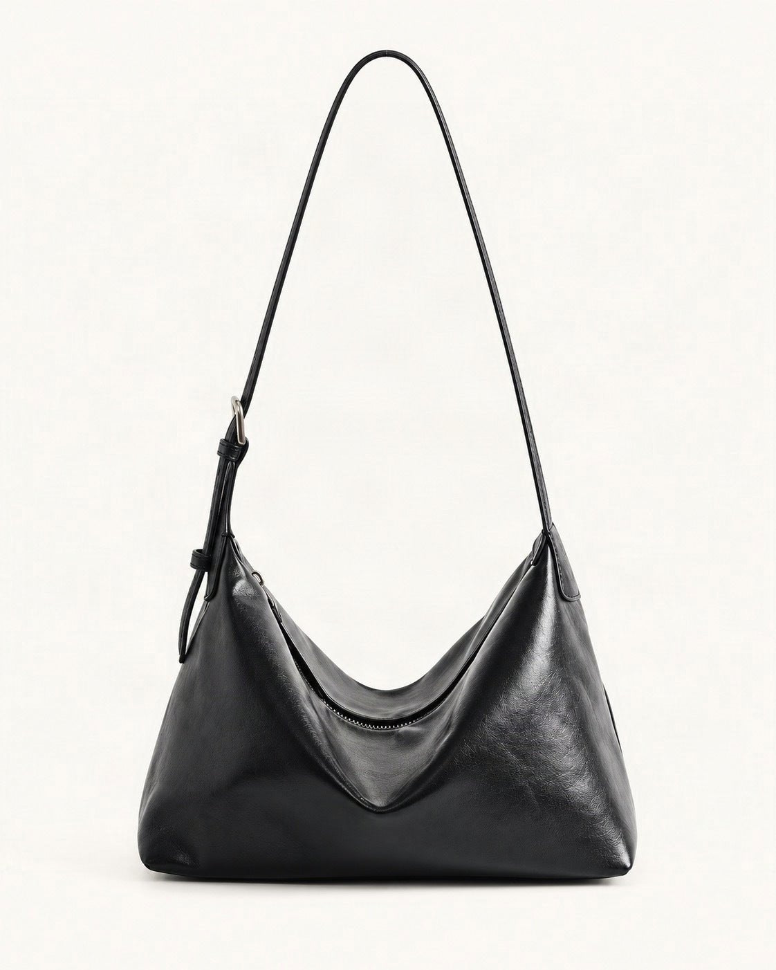 Top-Grain Cowhide Hobo Shoulder Bag – Color Options — straight-on front view on a warm white background
