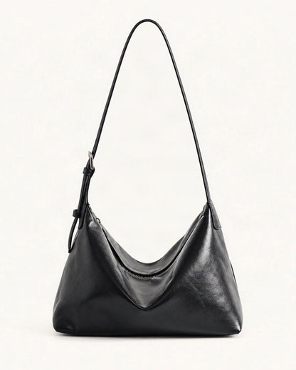 Top-Grain Cowhide Hobo Shoulder Bag – Color Options — straight-on front view on a warm white background