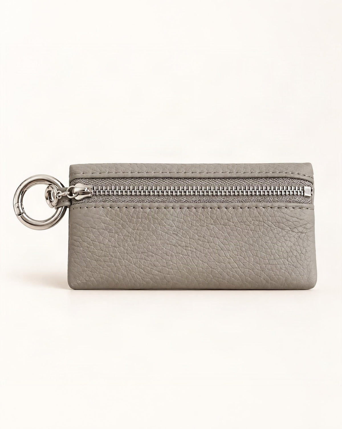 Cowhide Leather Key Chain Coin Pouch — straight-on front view on a warm white background