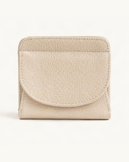 Genuine Leather Bifold Wallet with 8 Card Slots — straight-on front view on a warm white background
