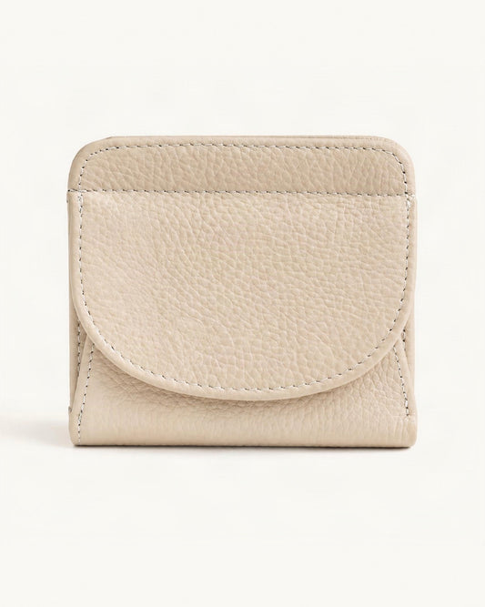 Genuine Leather Bifold Wallet with 8 Card Slots — straight-on front view on a warm white background