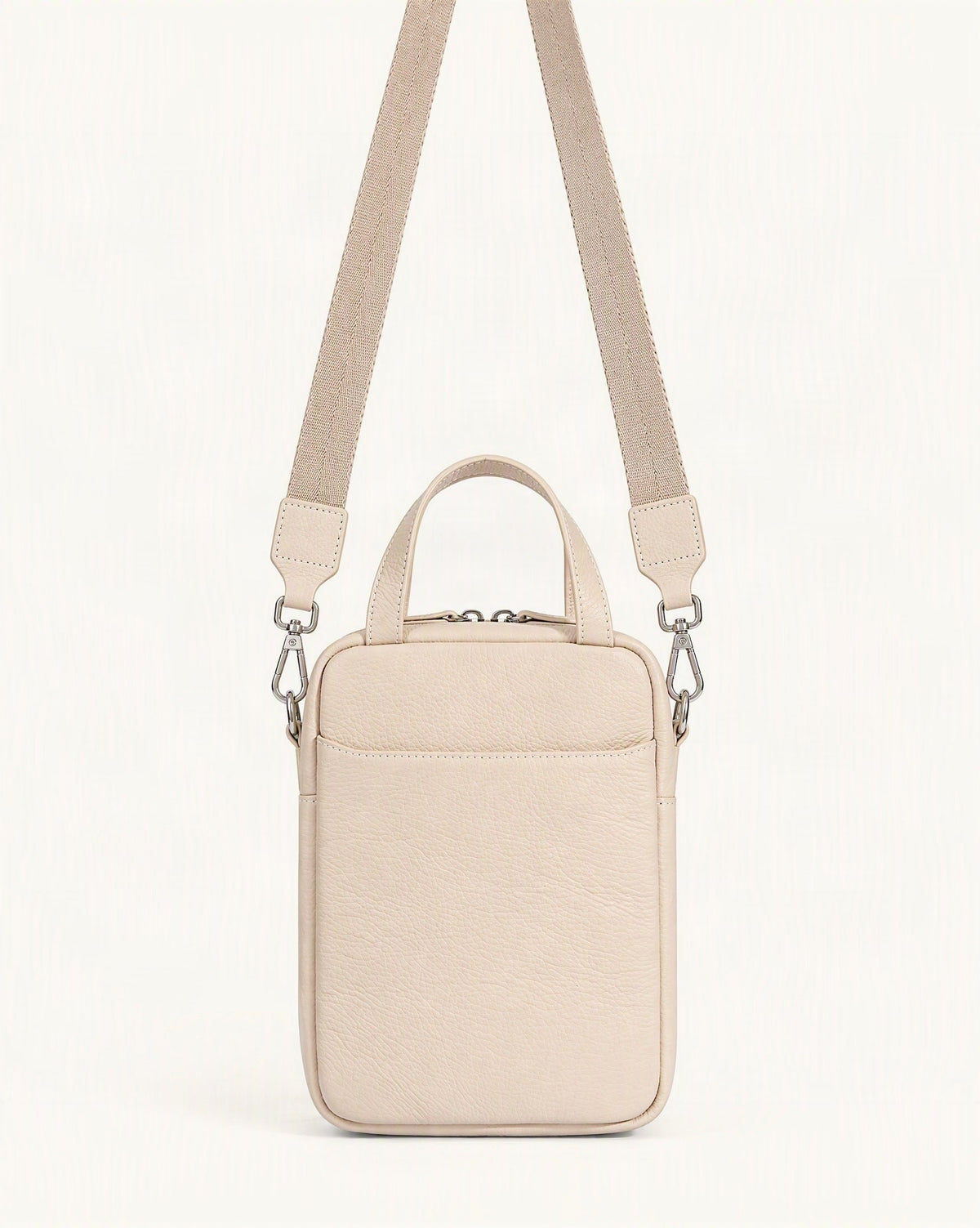 Pebbled Cowhide Leather Mini Crossbody Phone Bag — straight-on front view on a warm white background