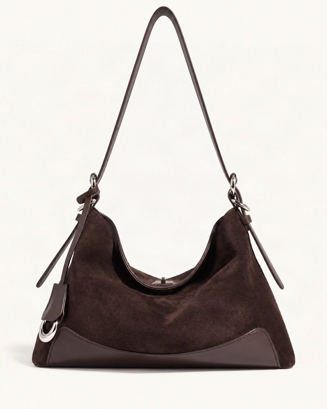 Split Suede Shoulder Tote Bag — straight-on front view on a warm white background