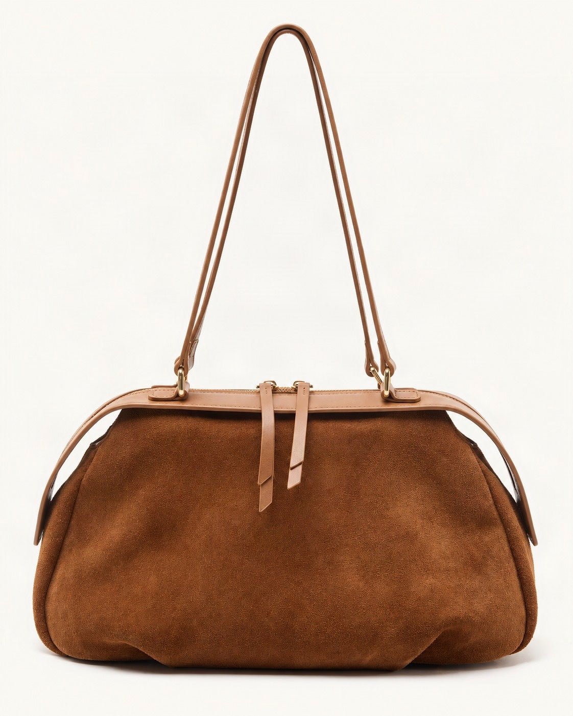 Suede Cowhide Shoulder Bag – Color Options — straight-on front view on a warm white background
