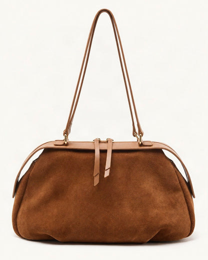 Suede Cowhide Shoulder Bag – Color Options — straight-on front view on a warm white background