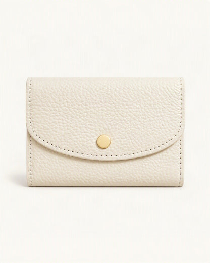 Cowhide Mini Coin Purse Wallet with RFID Card Slots — straight-on front view on a warm white background