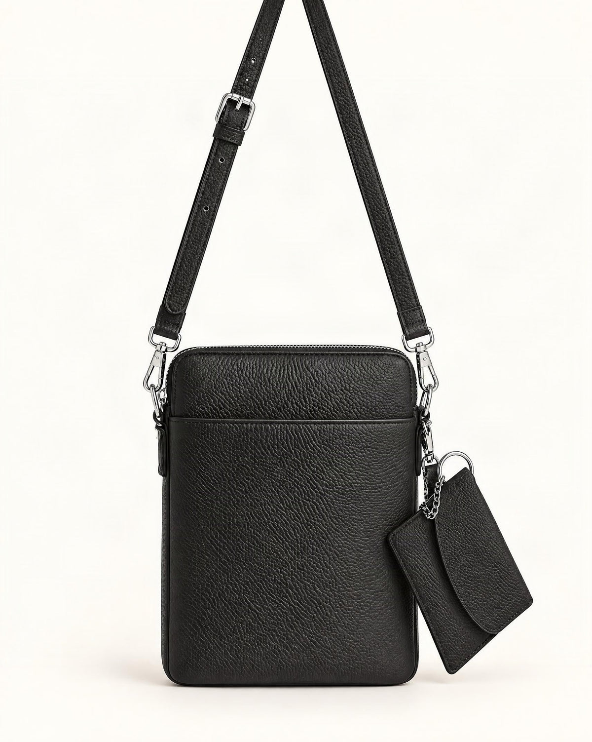 Top-Grain Cowhide Leather Mini Crossbody Phone Bag — straight-on front view on a warm white background