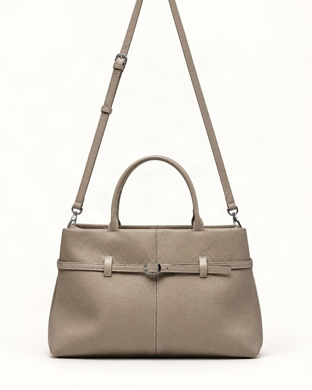 Cowhide Leather Small Tote Bag with Adjustable Strap — straight-on front view on a warm white background