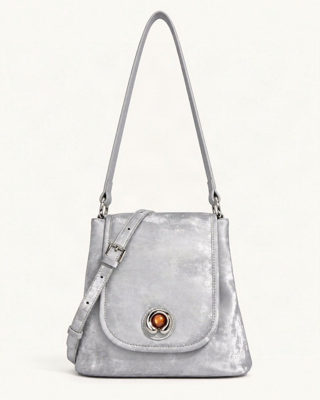 Split Leather Small Bucket Bag with Magnetic Flap — straight-on front view on a warm white background