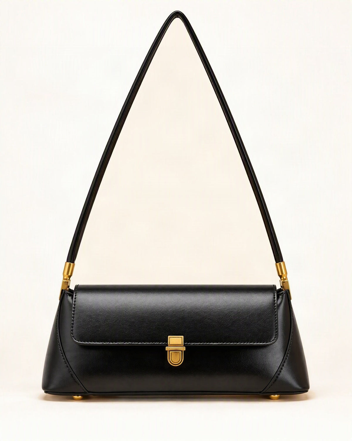 Cowhide Leather Baguette Shoulder Bag — straight-on front view on a warm white background