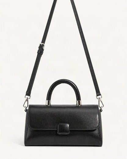 Cowhide Leather Small Top-Handle Crossbody Bag — straight-on front view on a warm white background
