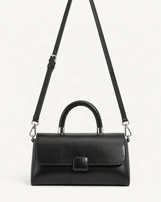 Cowhide Leather Small Top-Handle Crossbody Bag — straight-on front view on a warm white background
