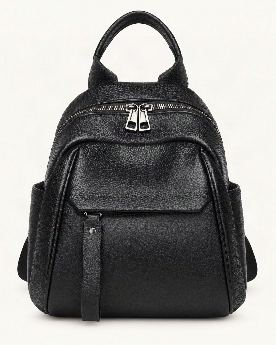 Top-Grain Cowhide Backpack with Multiple Pockets — straight-on front view on a warm white background