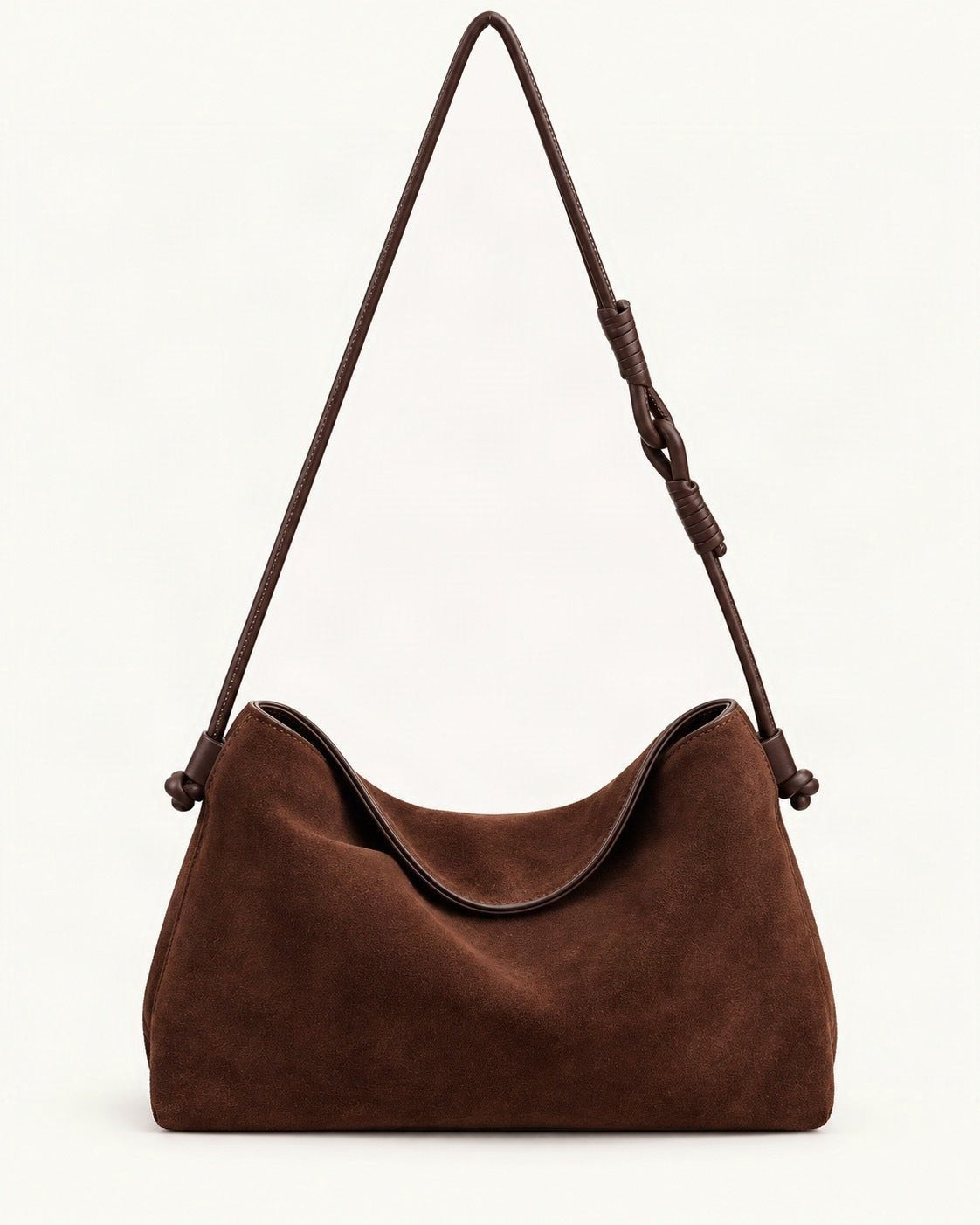 Suede Cowhide Shoulder Crossbody Bag — straight-on front view on a warm white background