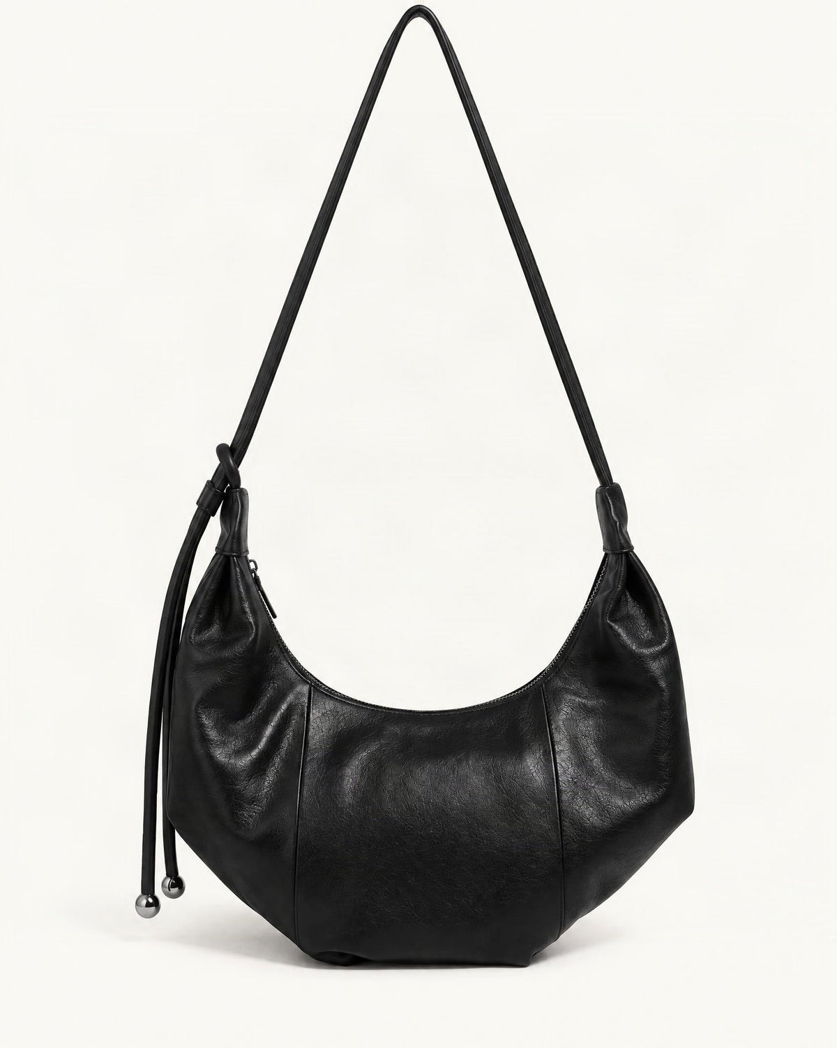 Top-Grain Cowhide Crescent Hobo Bag, Soft Crescent Crossbody — straight-on front view on a warm white background