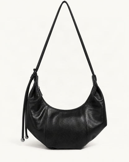 Top-Grain Cowhide Crescent Hobo Bag, Soft Crescent Crossbody — straight-on front view on a warm white background
