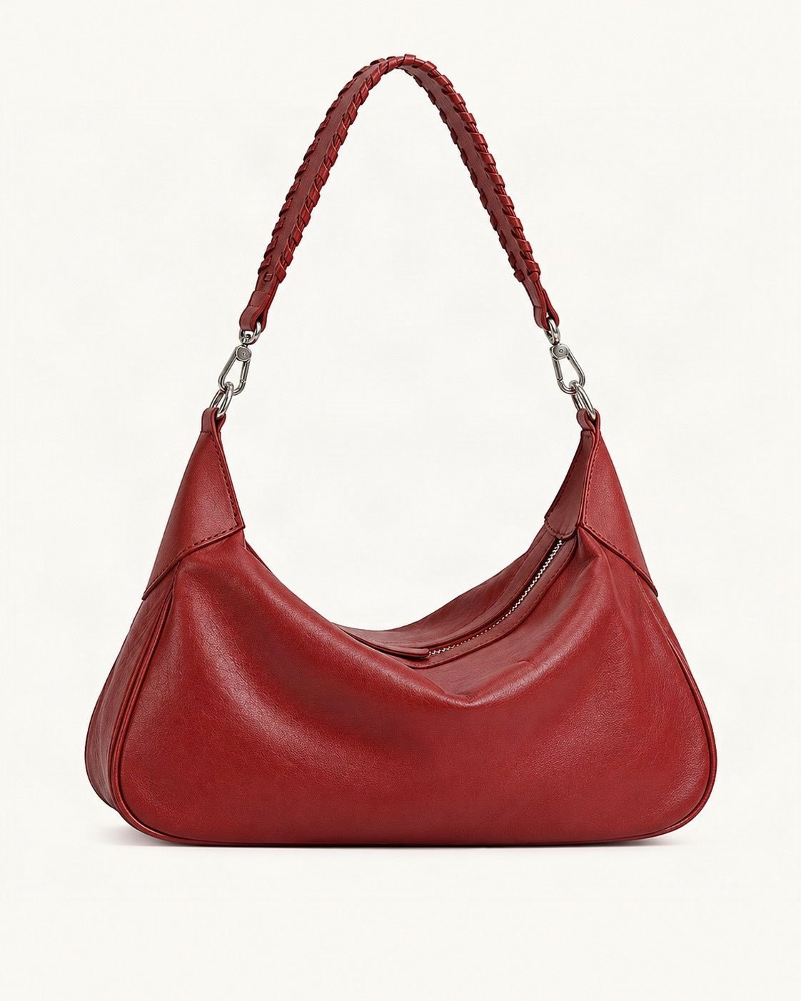 Top-Grain Cowhide Hobo Shoulder Bag — straight-on front view on a warm white background