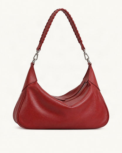 Top-Grain Cowhide Hobo Shoulder Bag — straight-on front view on a warm white background