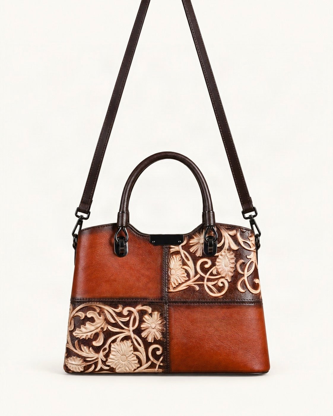 Top-Grain Cowhide Small Plus Crossbody Bag — straight-on front view on a warm white background