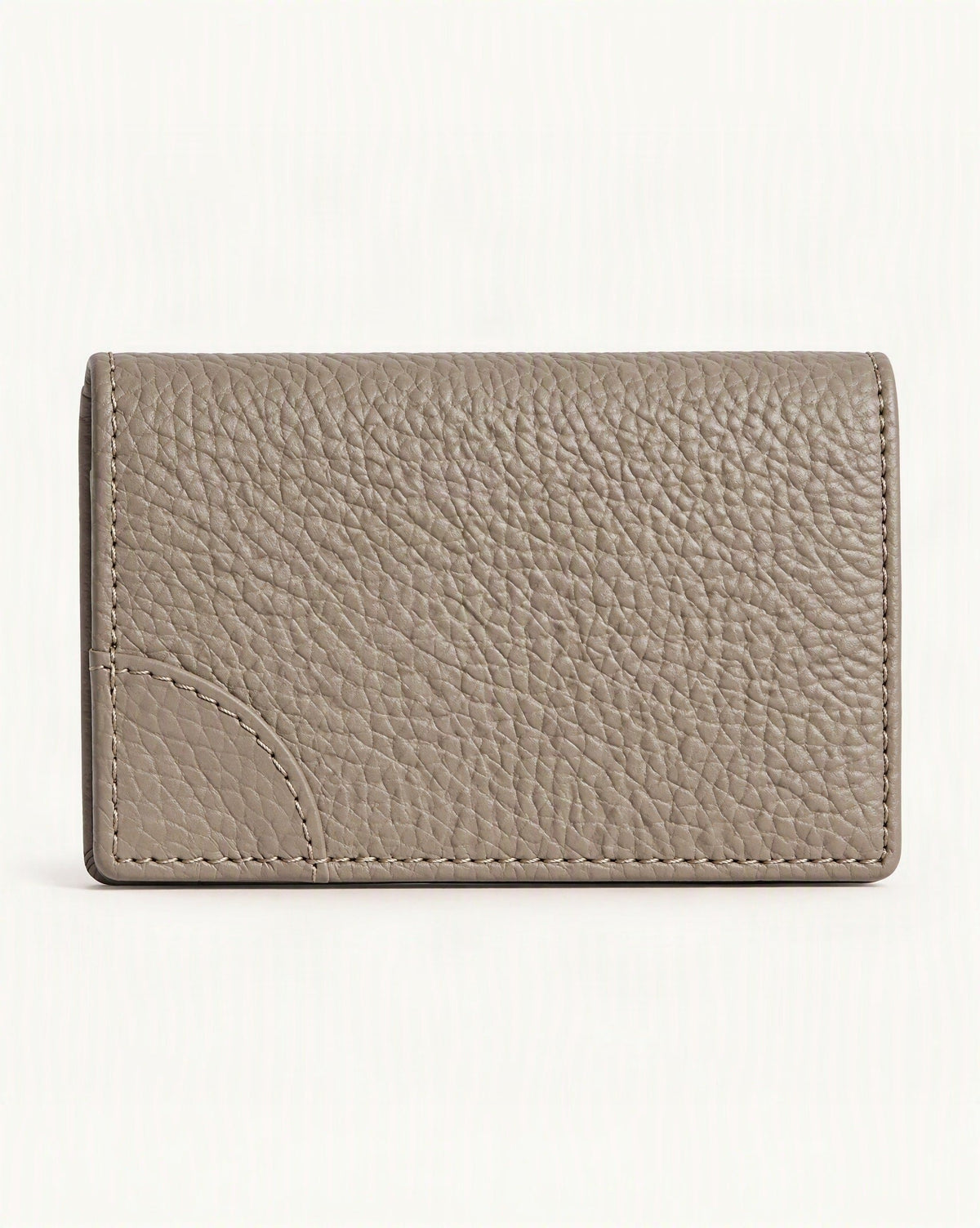 Cowhide Leather Mini Bifold Card Holder Wallet — straight-on front view on a warm white background