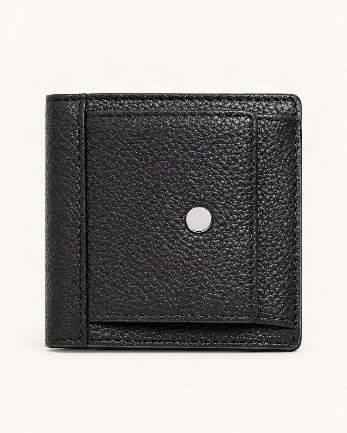Top-Grain Cowhide Folding Wallet with Coin Pocket — straight-on front view on a warm white background