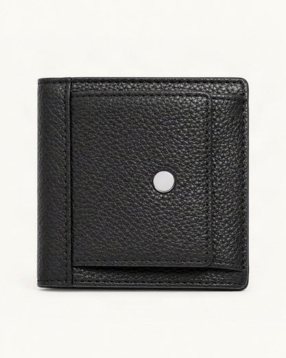 Top-Grain Cowhide Folding Wallet with Coin Pocket — straight-on front view on a warm white background