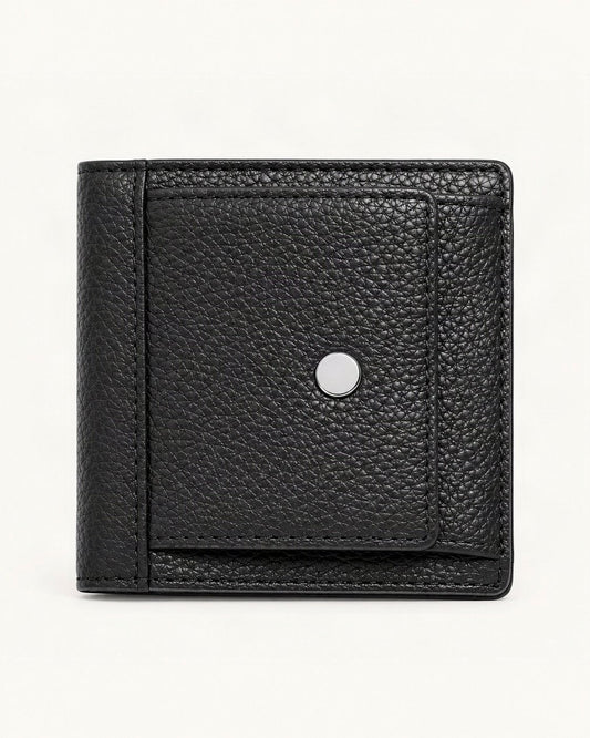 Top-Grain Cowhide Folding Wallet with Coin Pocket — straight-on front view on a warm white background