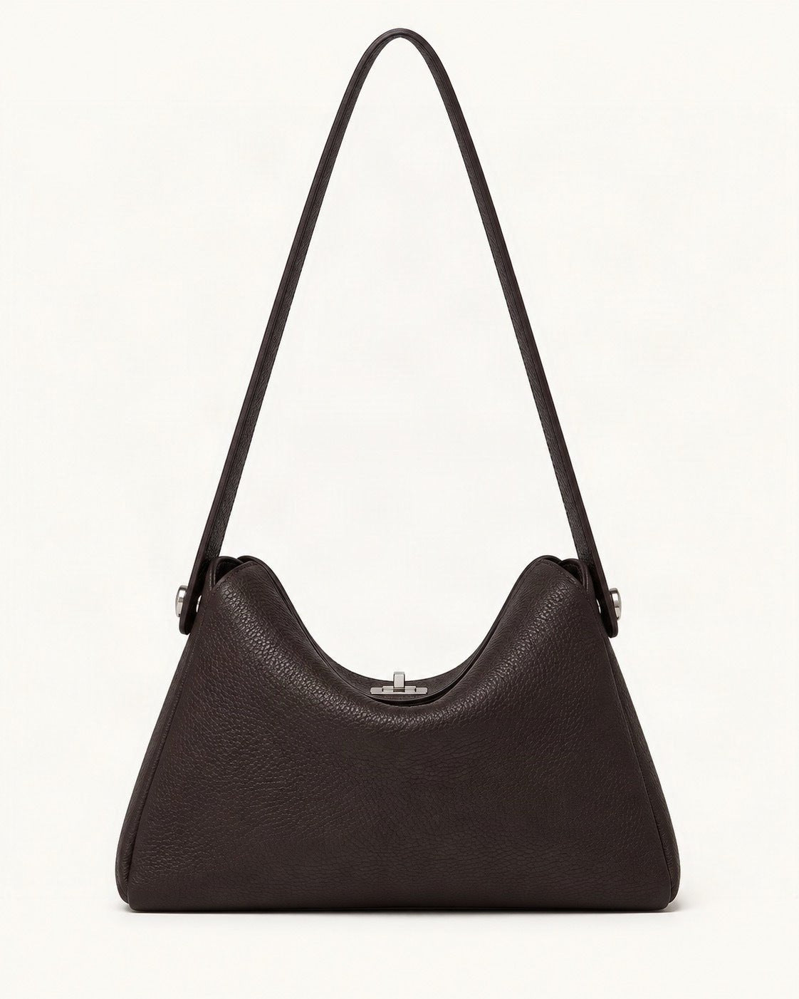 Pebbled Cowhide Leather Underarm Crossbody Bag — straight-on front view on a warm white background