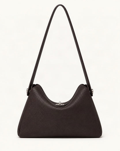 Pebbled Cowhide Leather Underarm Crossbody Bag — straight-on front view on a warm white background