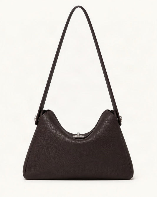Pebbled Cowhide Leather Underarm Crossbody Bag — straight-on front view on a warm white background
