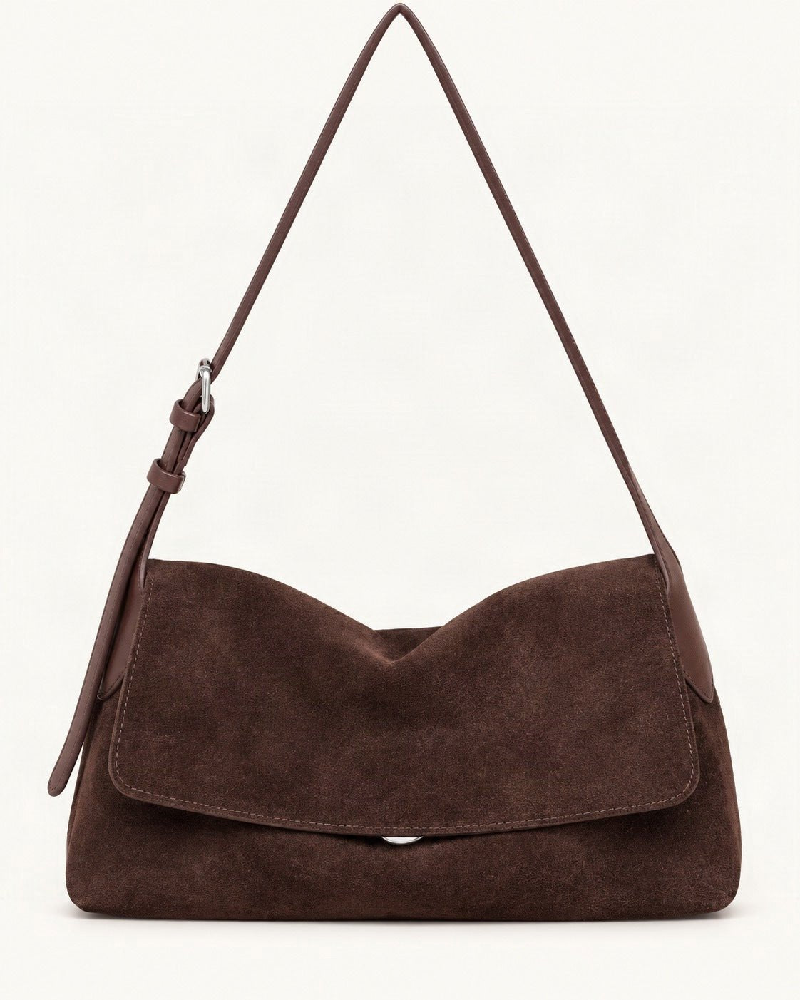 Suede Leather Small Plus Shoulder Bag – Color Options — straight-on front view on a warm white background