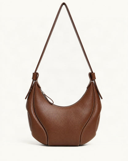 Genuine Leather Underarm Shoulder Bag — straight-on front view on a warm white background