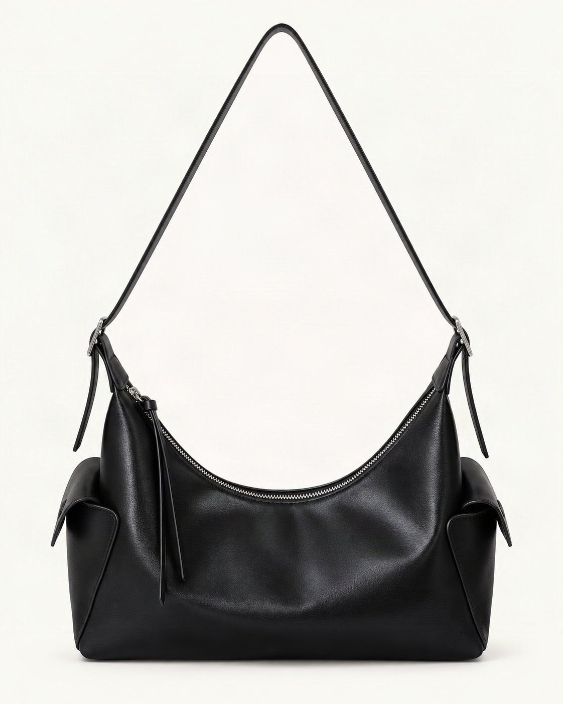 Top-Grain Cowhide Small Plus Shoulder Bag — straight-on front view on a warm white background
