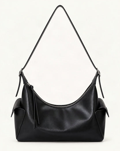 Top-Grain Cowhide Small Plus Shoulder Bag — straight-on front view on a warm white background
