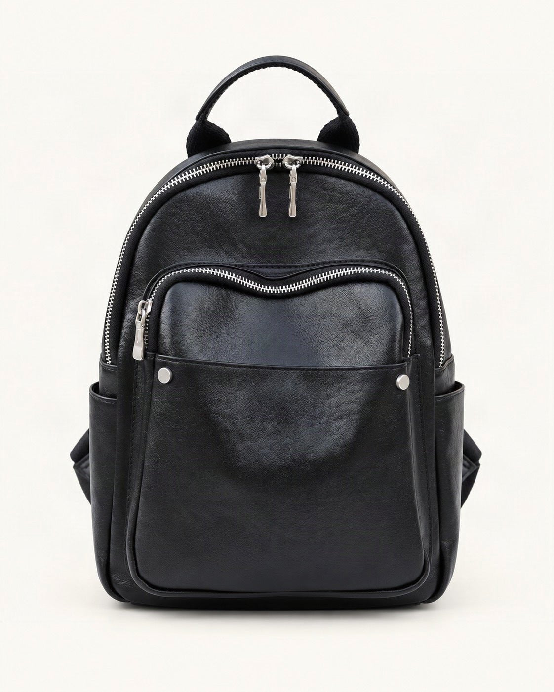 Top-Grain Cowhide Small Backpack — straight-on front view on a warm white background