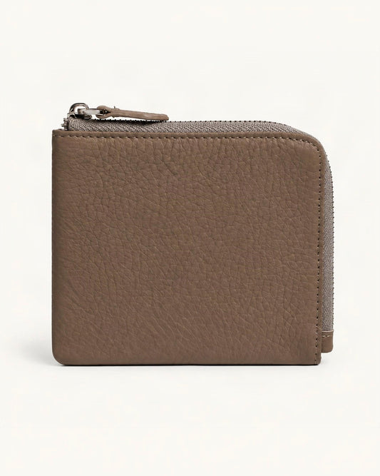 Cowhide Leather Short RFID-Blocking Wallet — straight-on front view on a warm white background