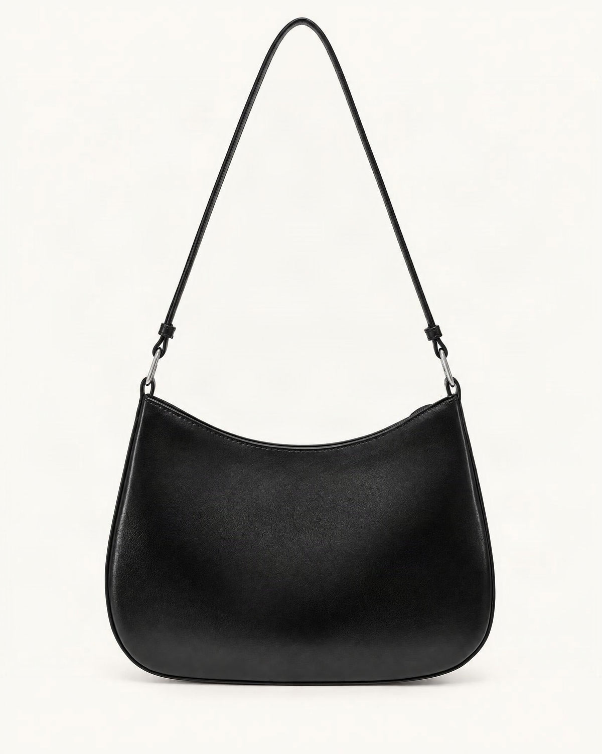Cowhide Leather Underarm Shoulder Bag with Stitched Detail — straight-on front view on a warm white background