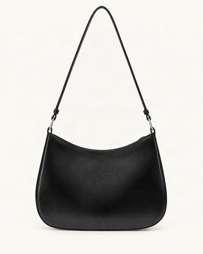 Cowhide Leather Underarm Shoulder Bag with Stitched Detail — straight-on front view on a warm white background