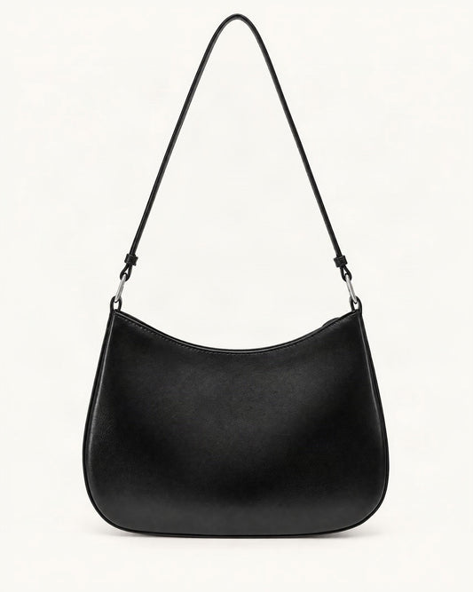Cowhide Leather Underarm Shoulder Bag with Stitched Detail — straight-on front view on a warm white background
