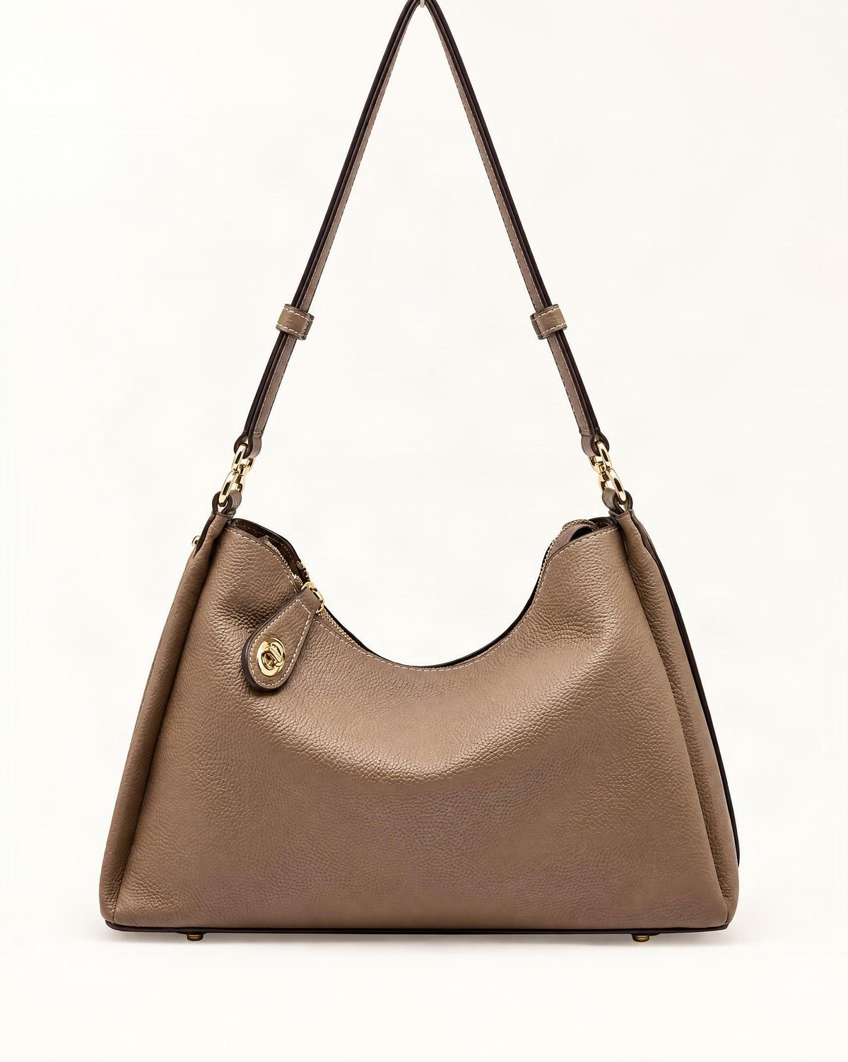 Cowhide Leather Small Plus Shoulder Bag — straight-on front view on a warm white background