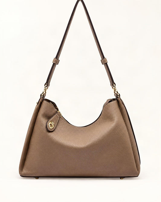 Cowhide Leather Small Plus Shoulder Bag — straight-on front view on a warm white background