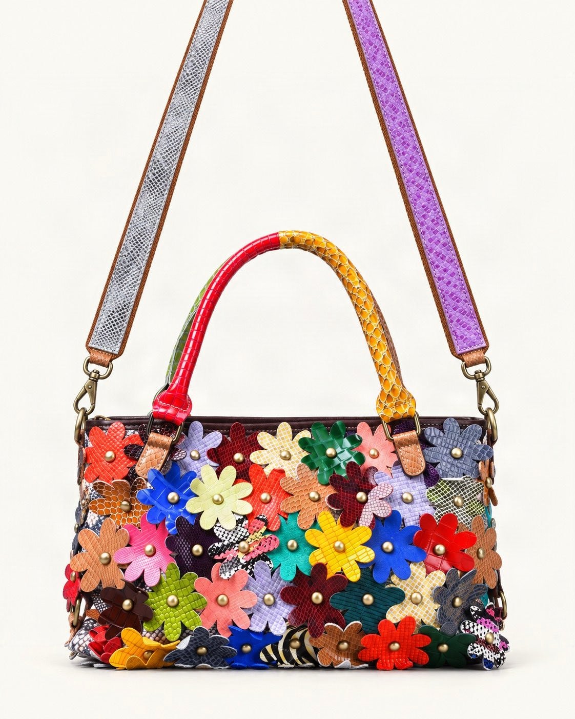 Leather Small Plus Shoulder Bag – Multicolor — straight-on front view on a warm white background