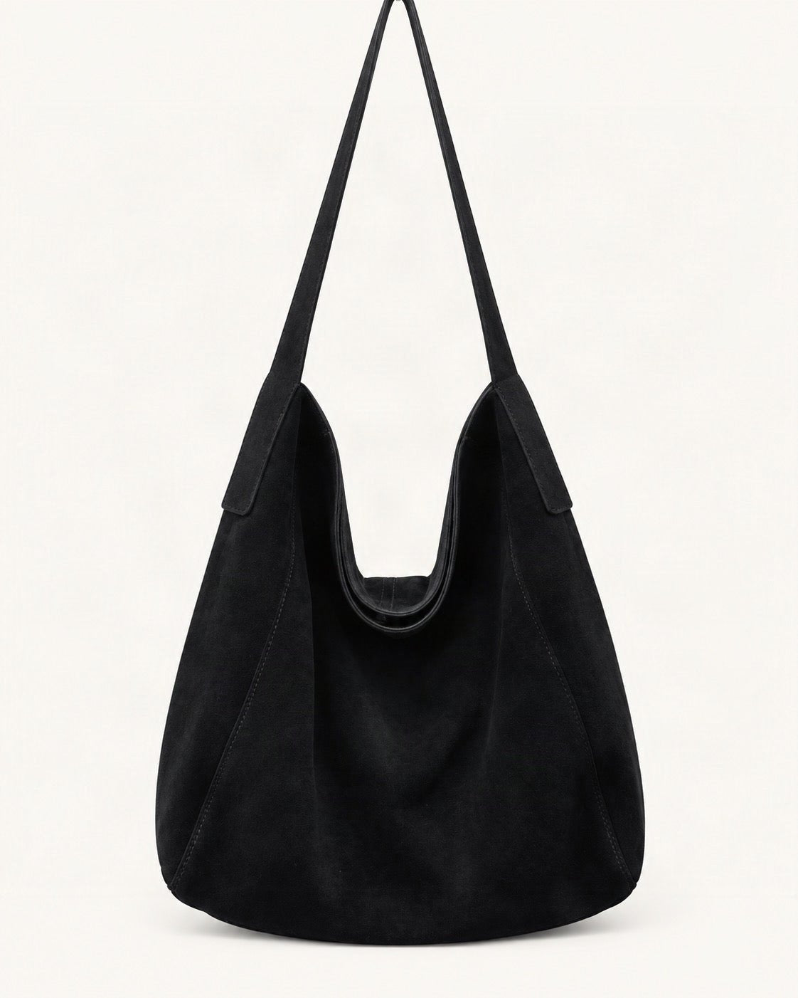 Suede Cowhide Shoulder Tote Bag — straight-on front view on a warm white background