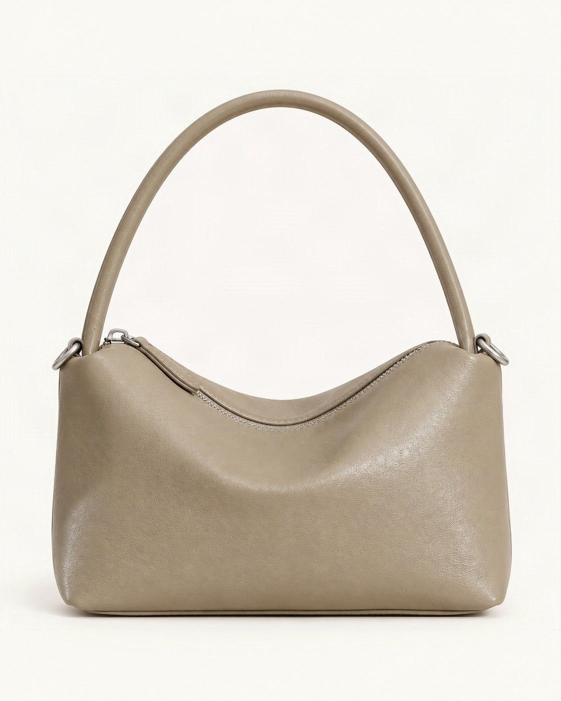 Top-Grain Cowhide Pillow Bag with Detachable Strap — straight-on front view on a warm white background
