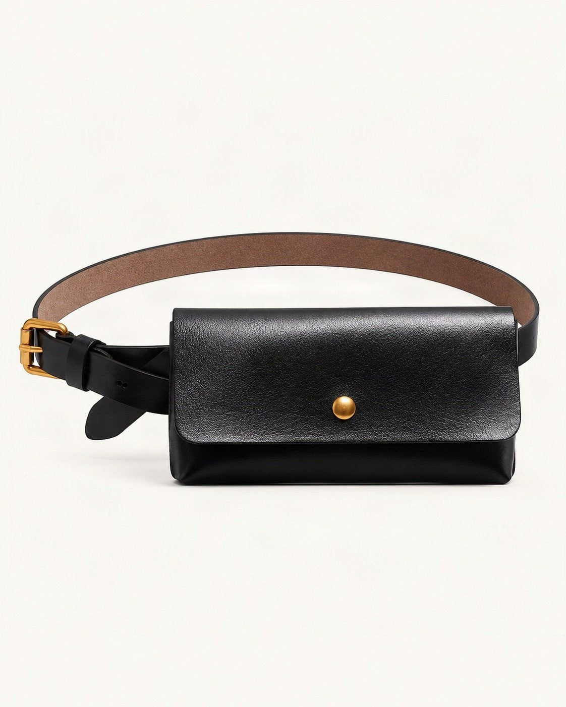 Split Leather Belt Bag — straight-on front view on a warm white background