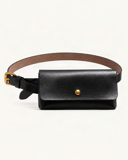 Split Leather Belt Bag — straight-on front view on a warm white background